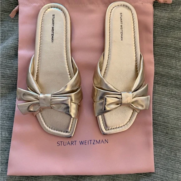 Stuart Weitzman Metallic Gold Sofia Slides - Picture 2 of 3